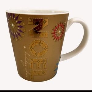 Starbucks Noel Holiday Cheer Gold Coffee Mug Christmas Cocoa Tea Cup 2006 14 oz